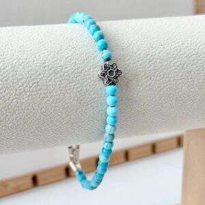 David Yurman Men's Turquoise 4mm Star of David Silver Spiritual Beaded Bracelet